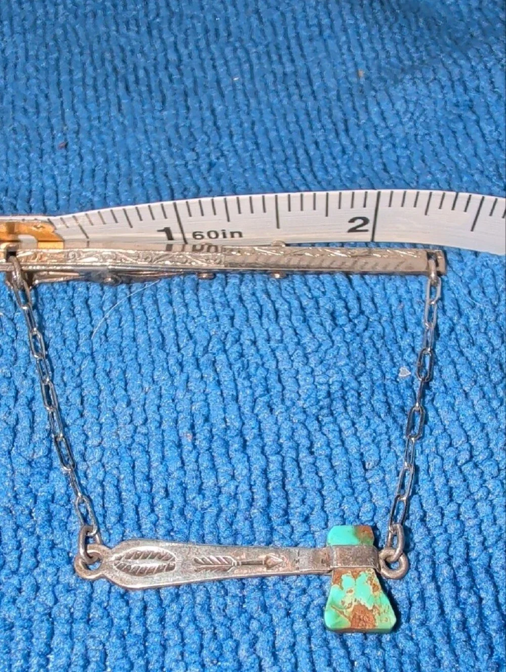Vintage Silver-tone Axe Tie Clip with Turquoise Accent